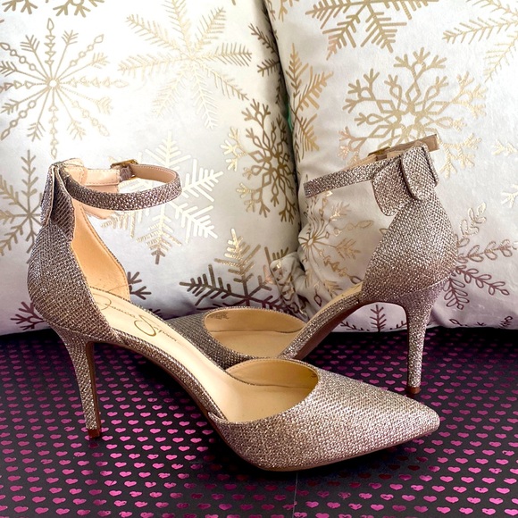 Jessica Simpson 'Lana' 3-1/2" Glittery ‘Bling’ Strappy Heels w/ Bows, Si… - Picture 5 of 16